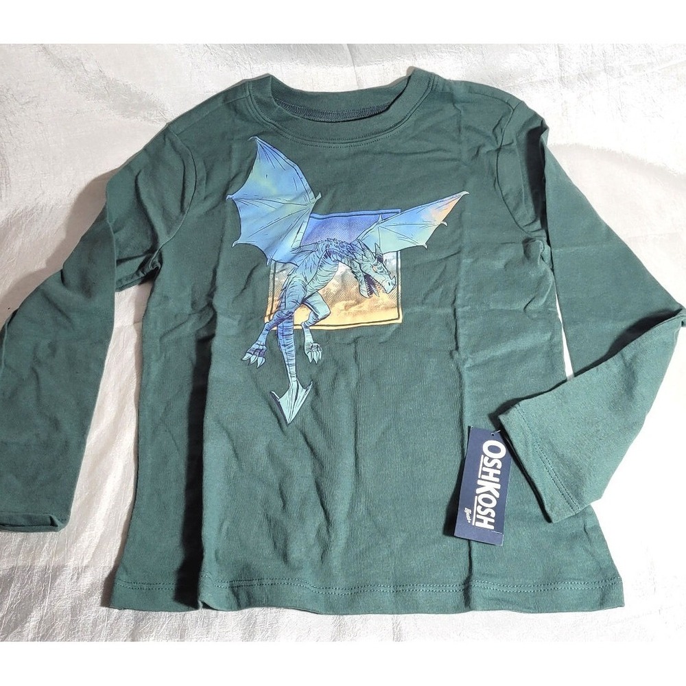 OshKosh Kid's Boy's Dragon Graphic Long Sleeve Tee T-Shirt - Green - S (6/7)